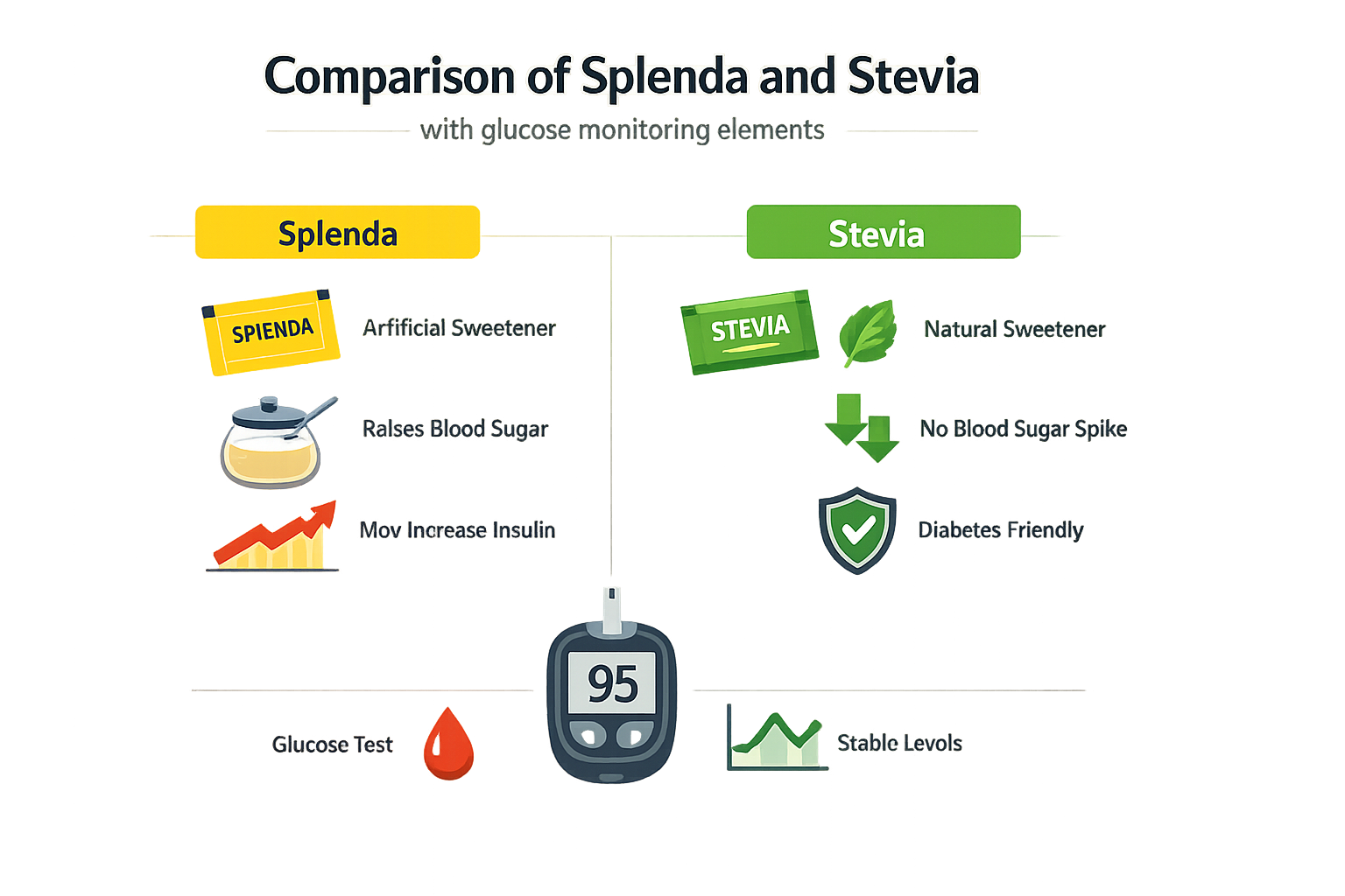 Comparison of Splenda and Stevia with glucose monitoring elements.