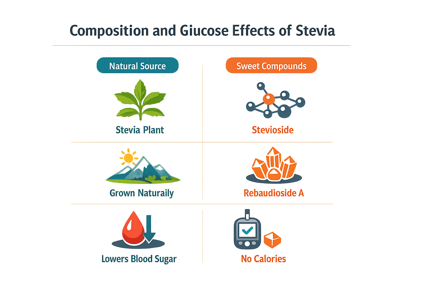 Composition and glucose effects of Stevia