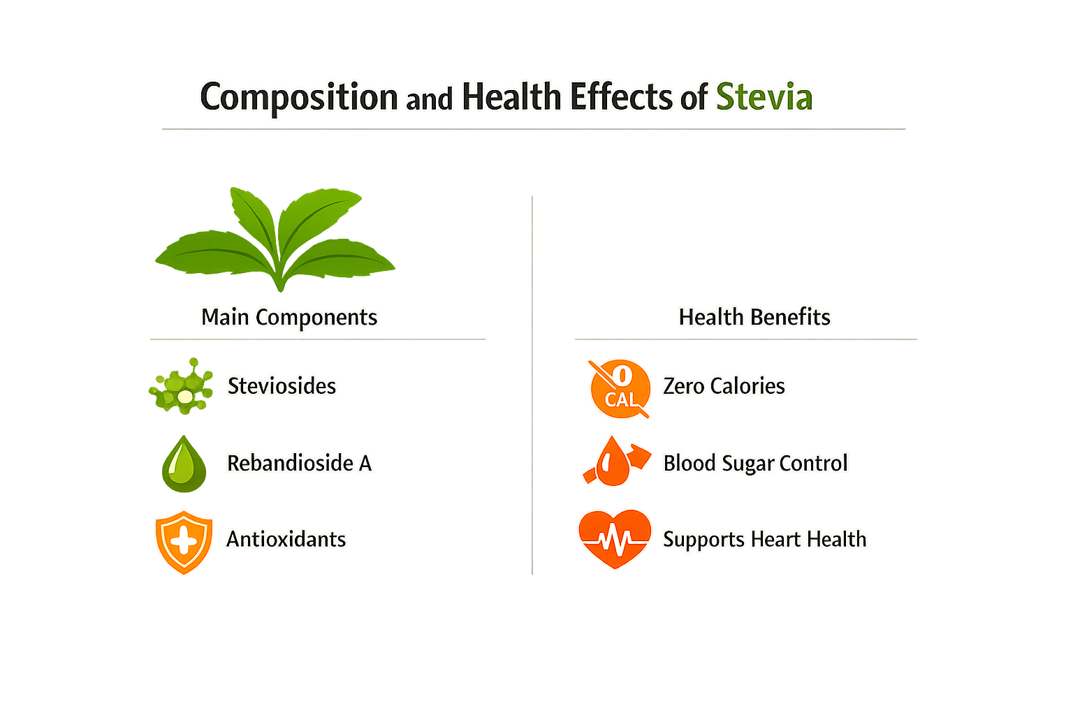 Composition and health effects of Stevia.