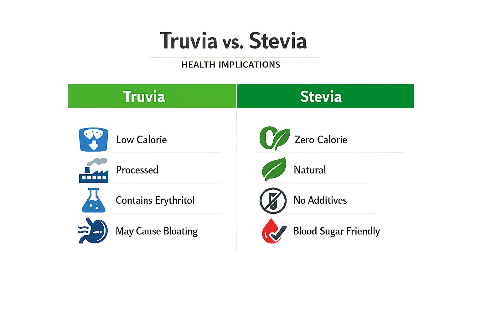 Comparative analysis of health implications of Truvia vs Stevia.