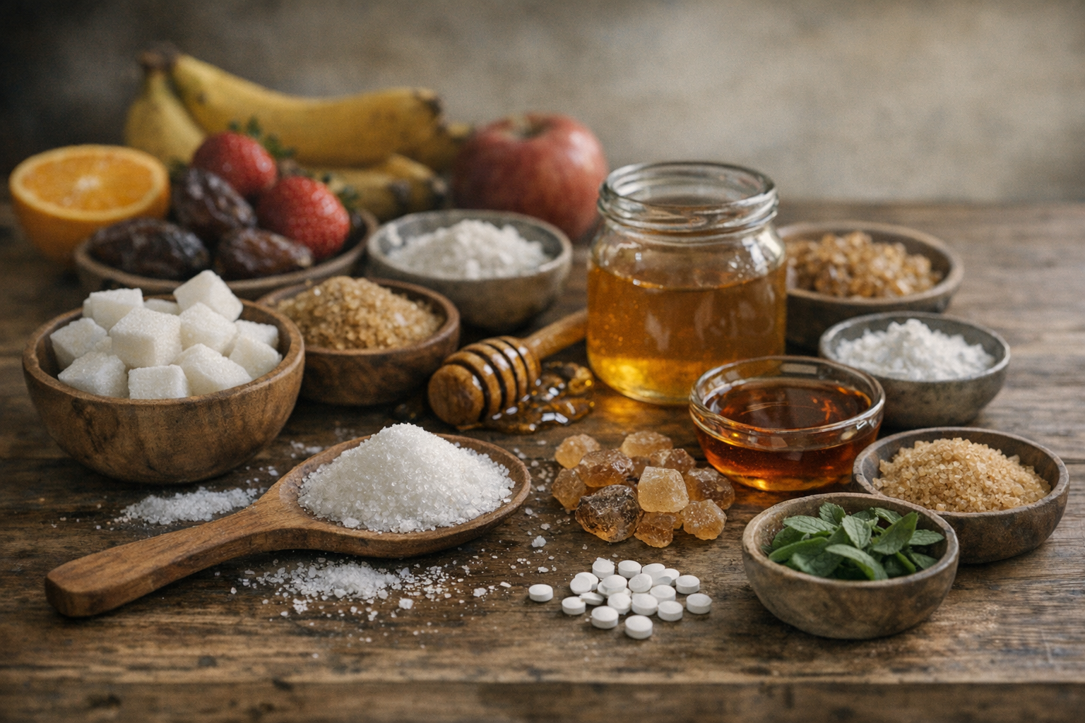 Assortment of different types of sugar