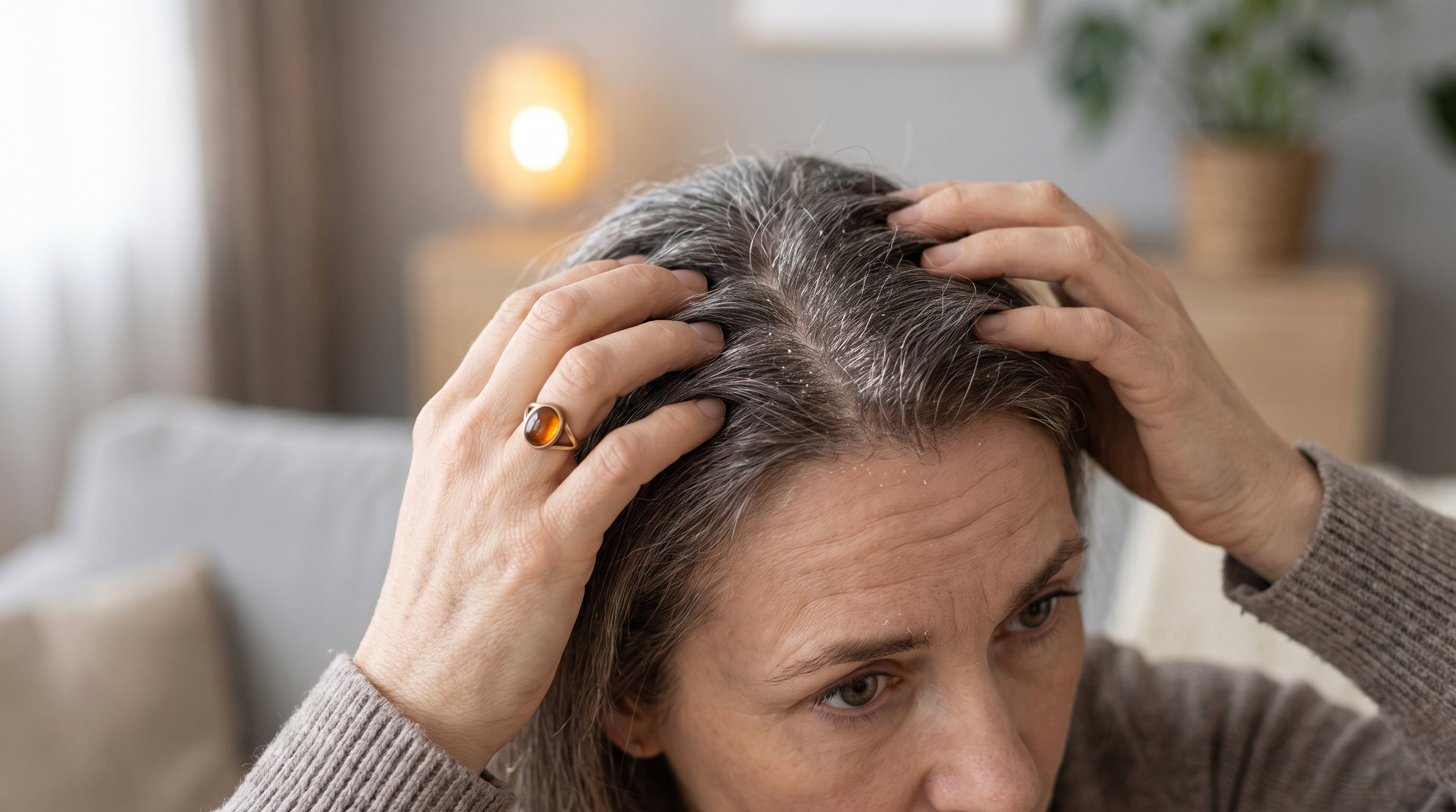 A person massaging their dry scalp