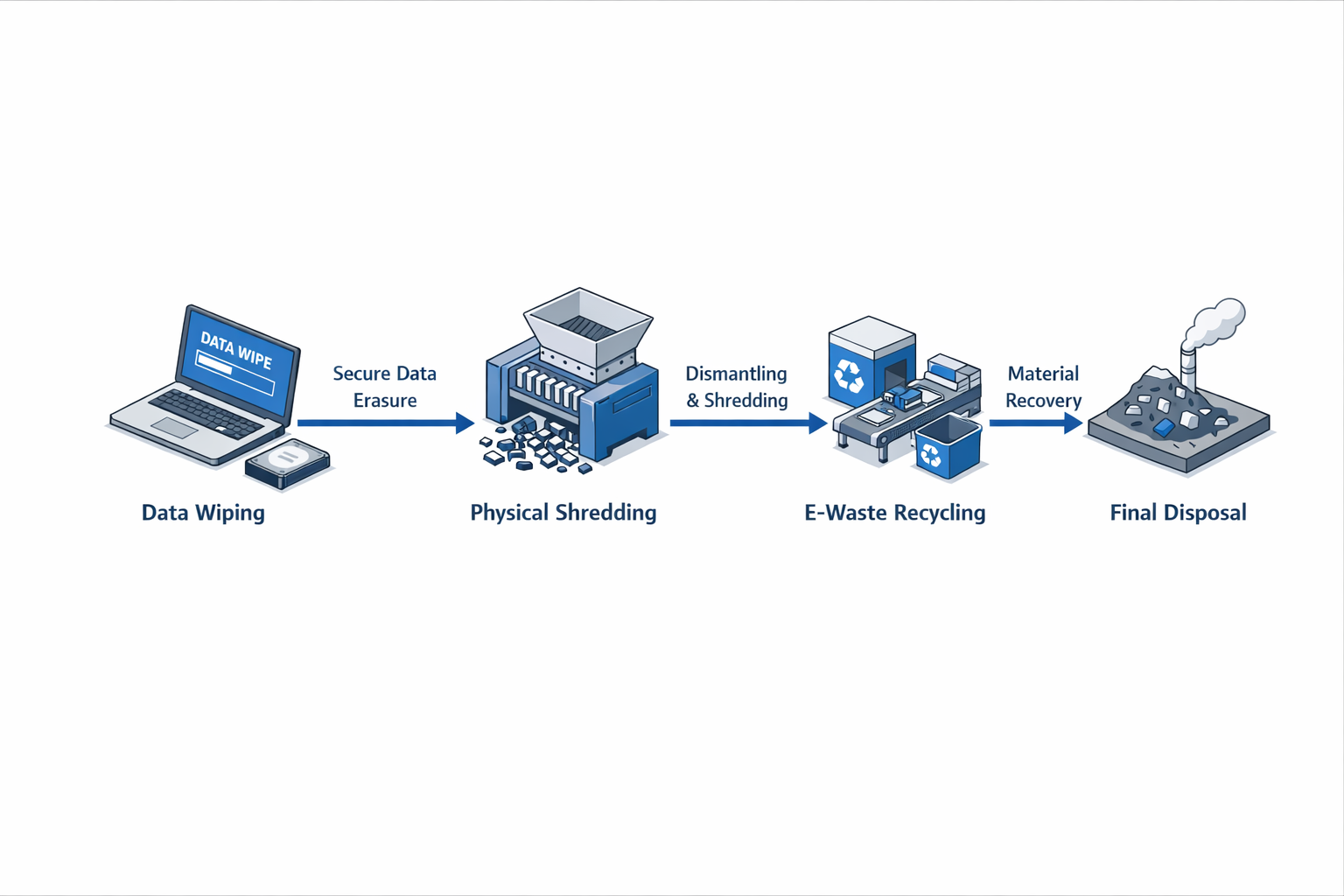 Steps for effective IT asset disposal showing the five-stage process from inventory through documentation