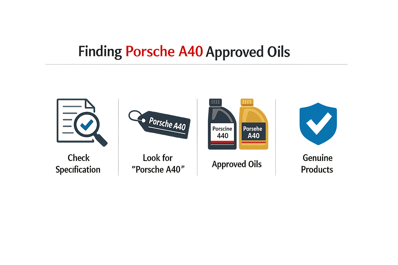 Infographic showing the process of verifying and sourcing Porsche A40 approved engine oils