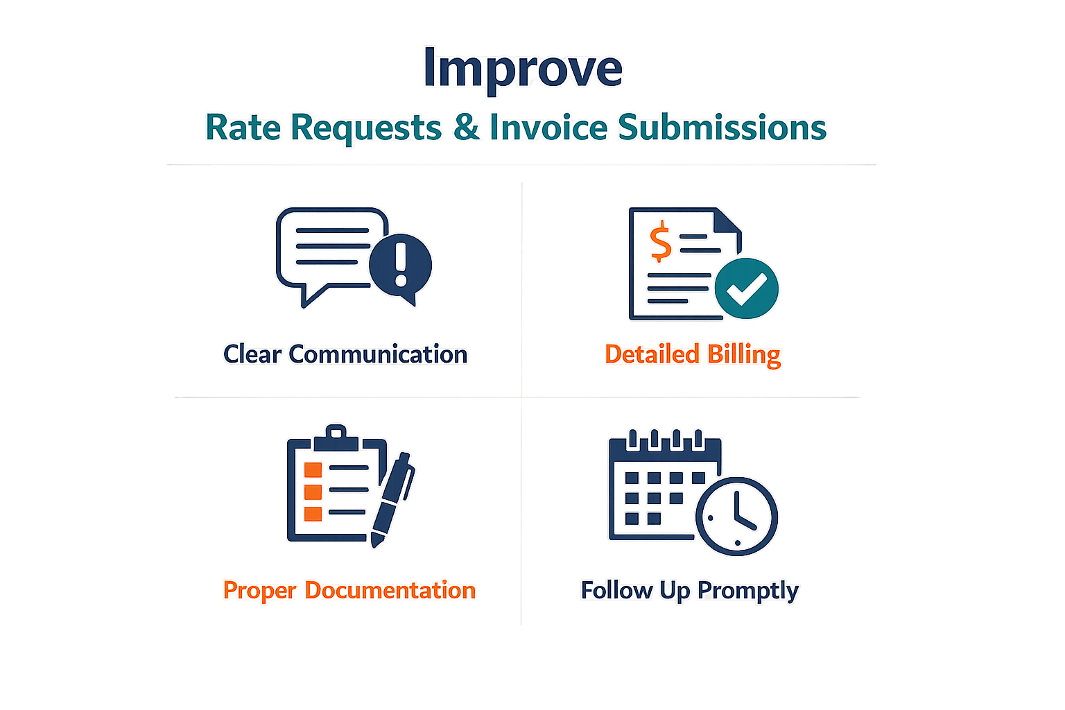 Infographic on steps to improve rate requests and invoice submissions.