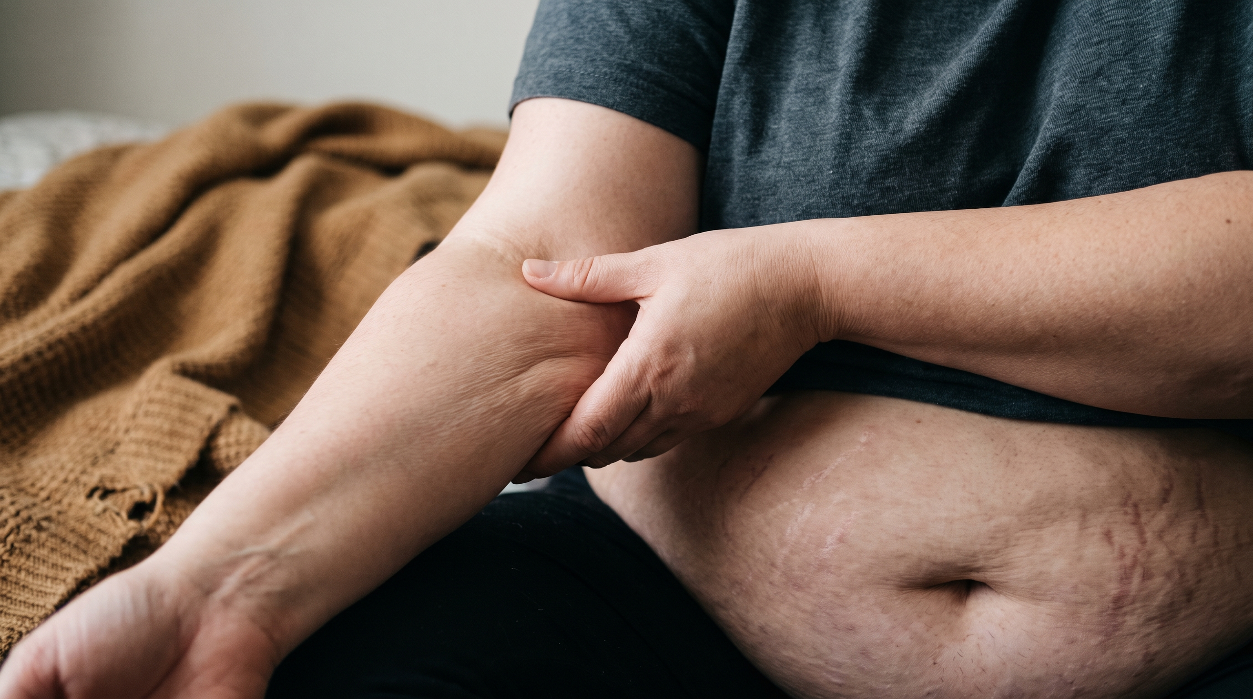 A person showing skin laxity after weight loss.