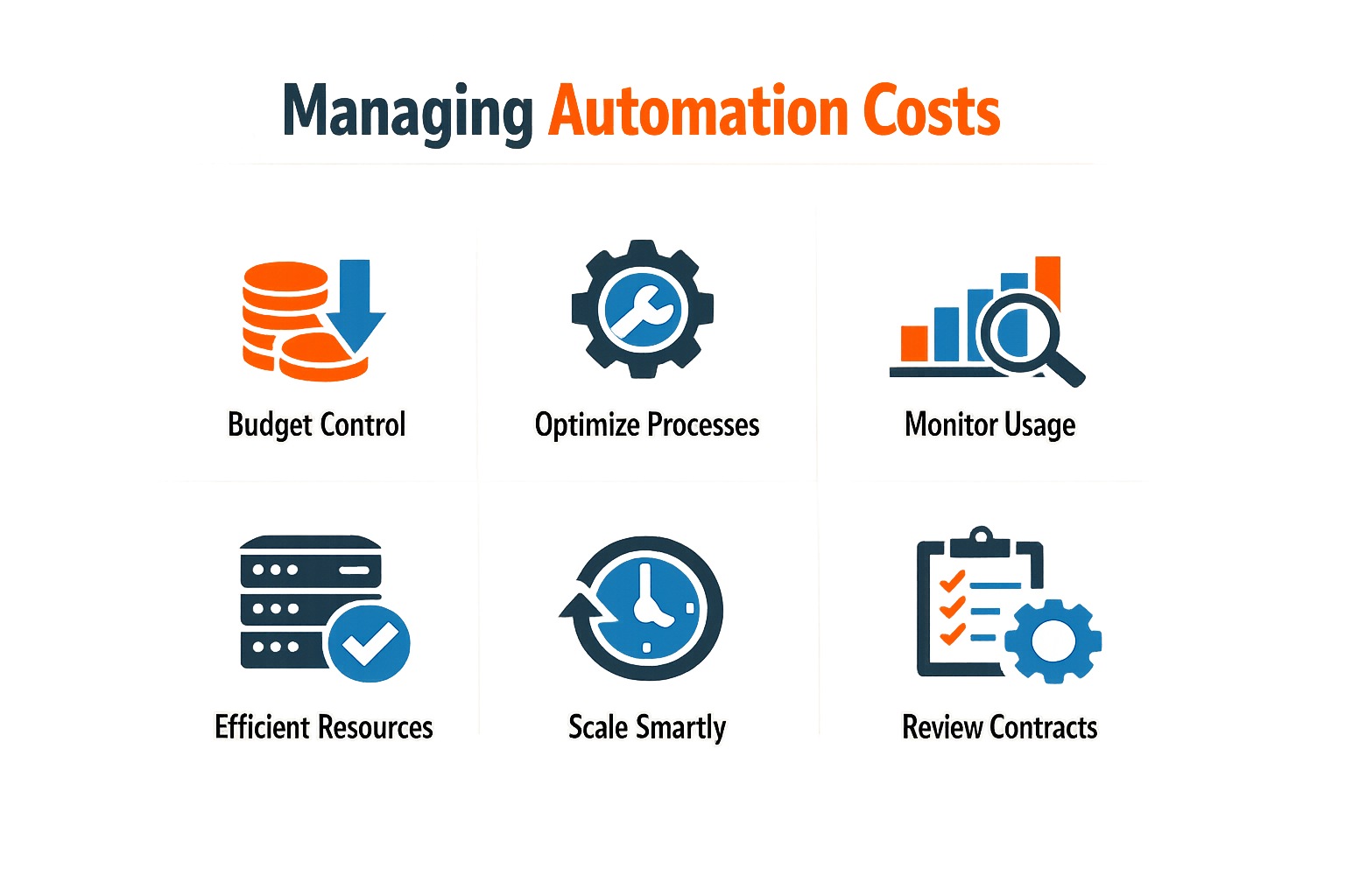 Infographic providing tips for managing automation costs.
