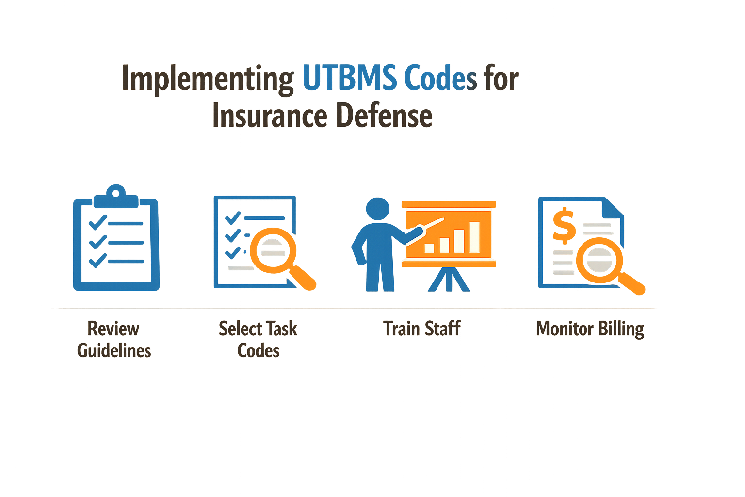 Steps for implementing UTBMS codes in insurance defense billing workflows