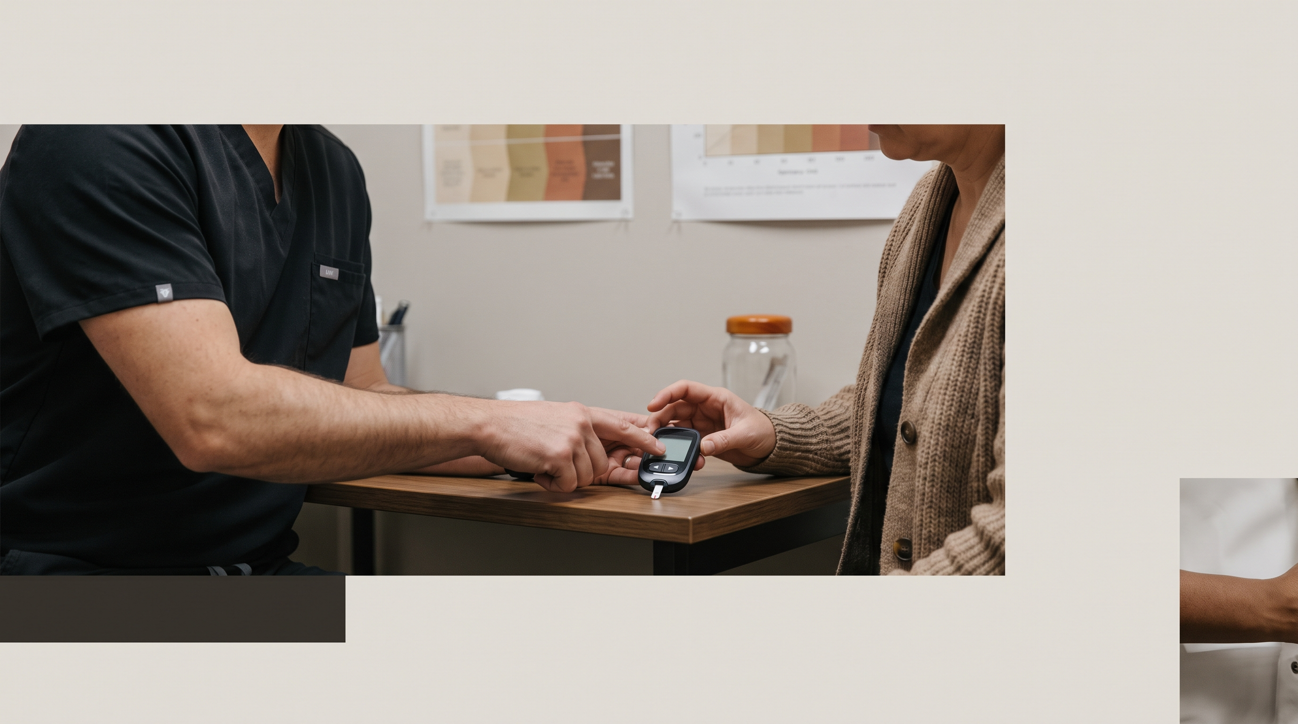 A healthcare professional discussing blood sugar levels with a patient.
