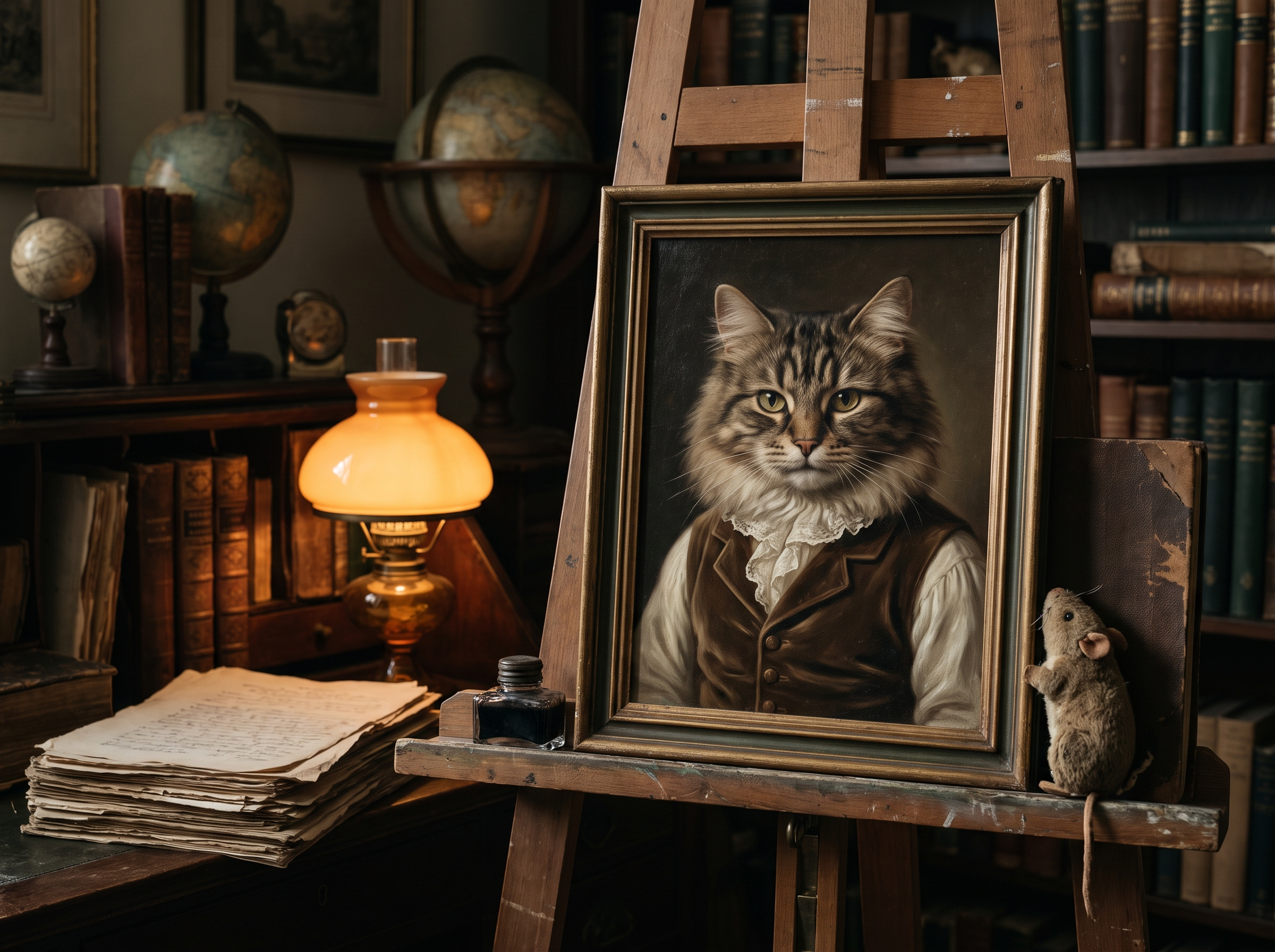 Victorian-style portrait of a cat showing personality.