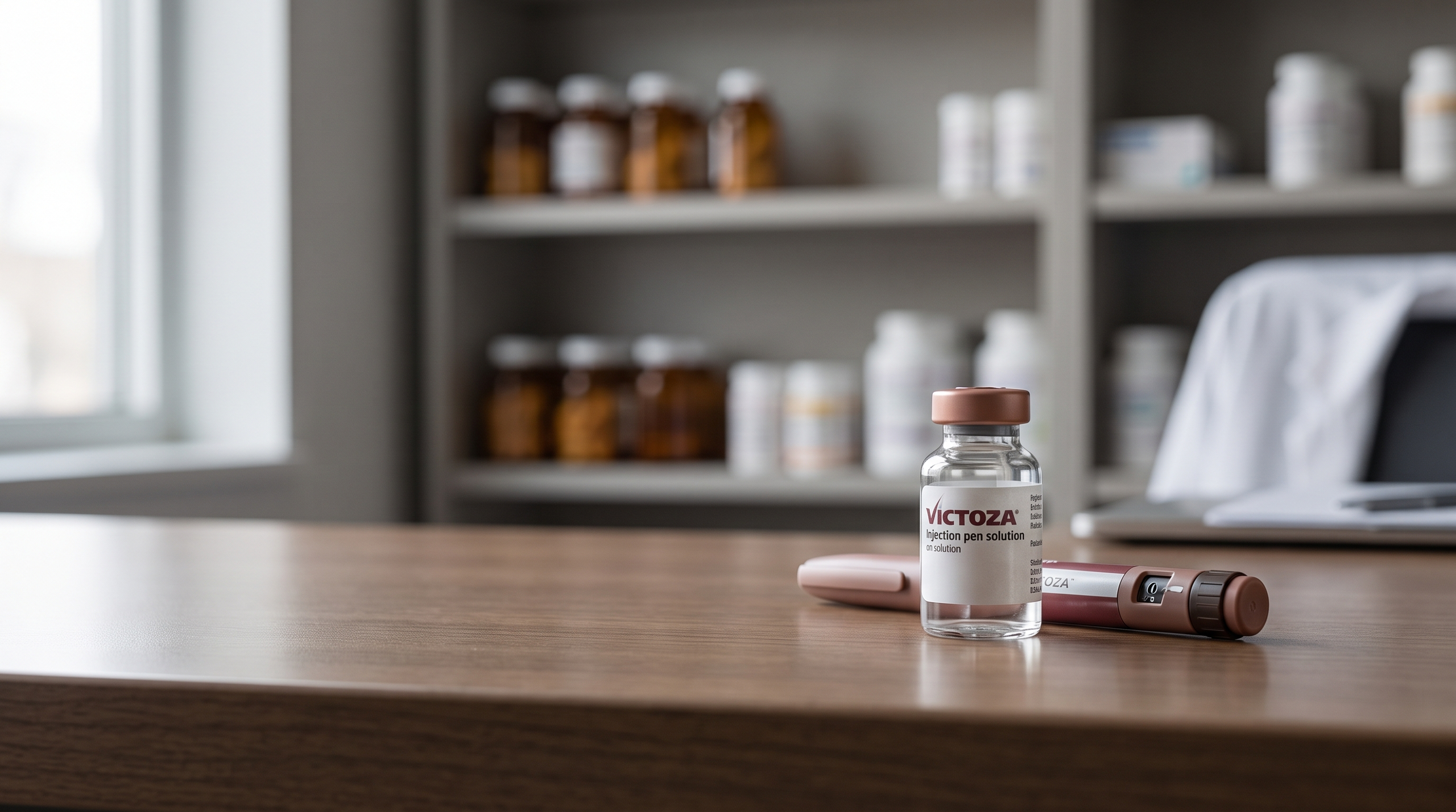 A bottle of Victoza in a pharmacy setting