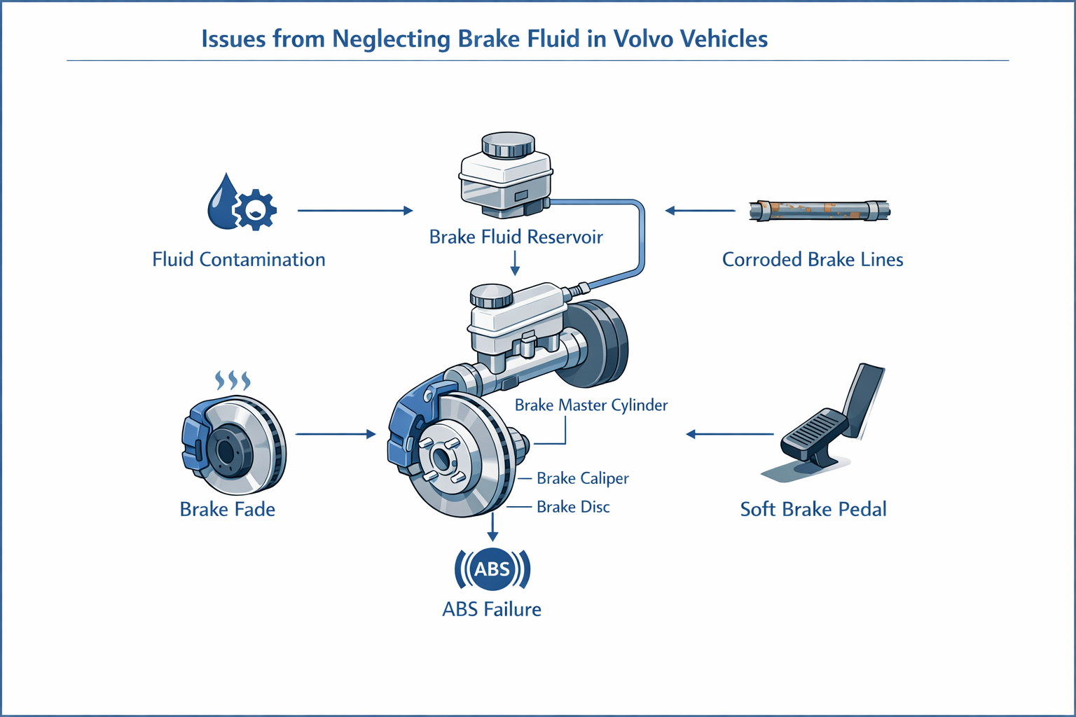 Diagram of issues from neglecting brake fluid