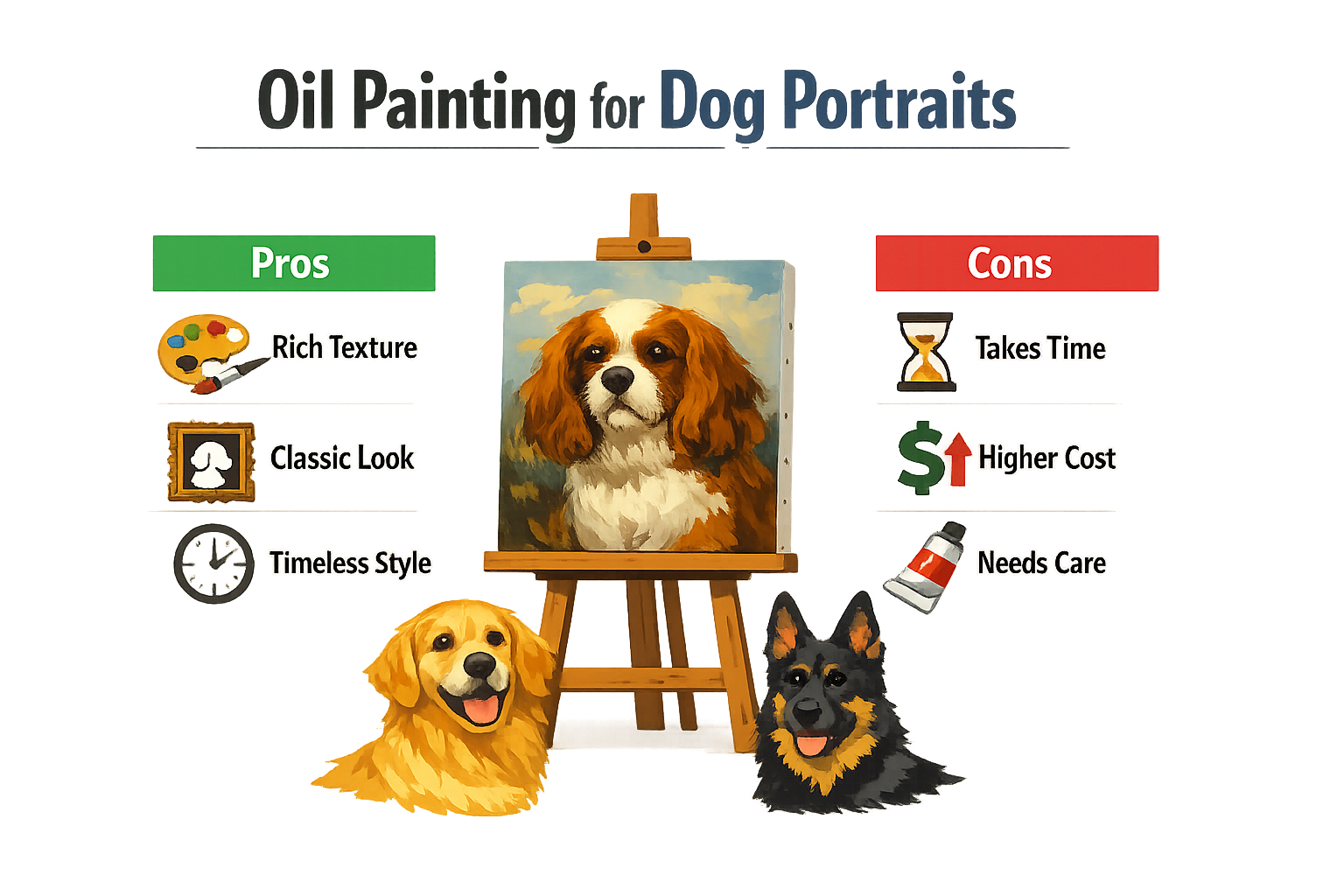 Infographic on oil painting style for dog portraits.