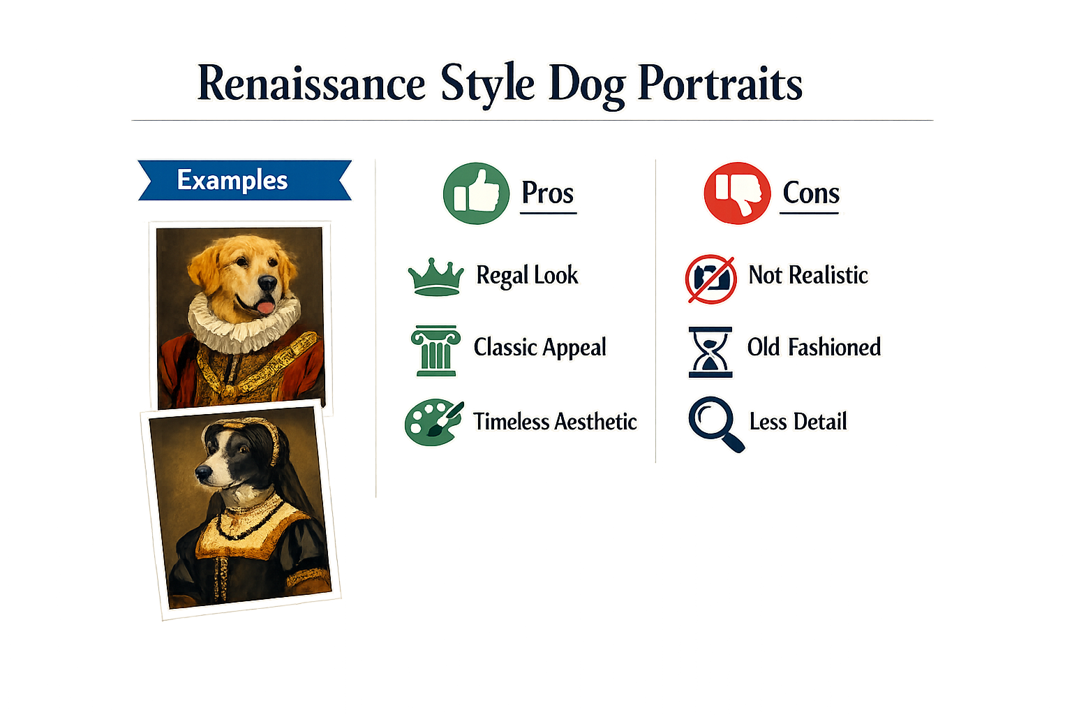 Infographic on renaissance painting style for dog portraits.