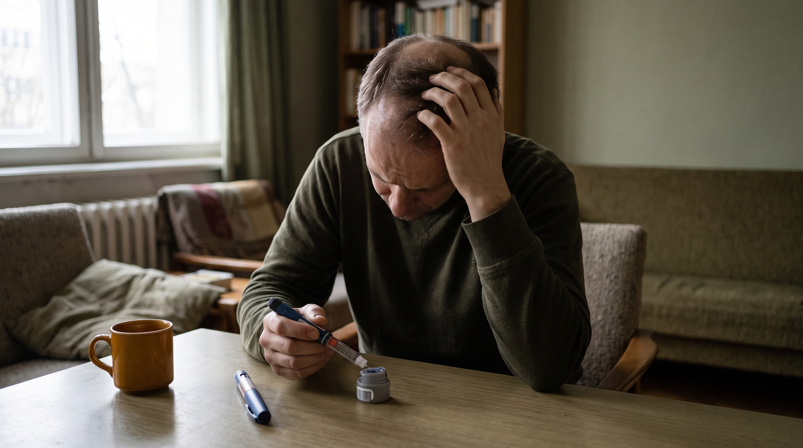 Person with Wegovy pen related to hair loss concerns