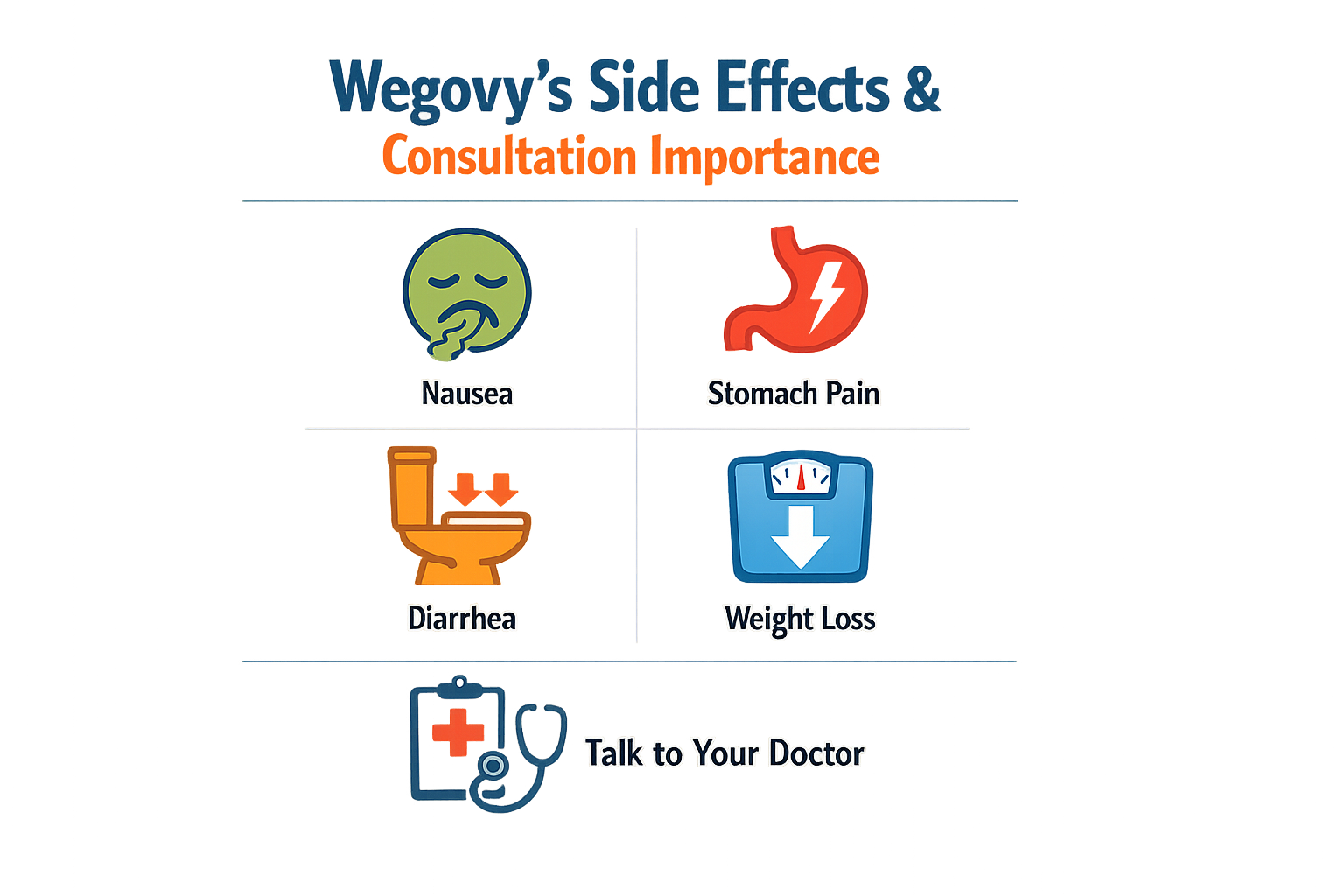 Infographic on Wegovy's side effects and consultation importance
