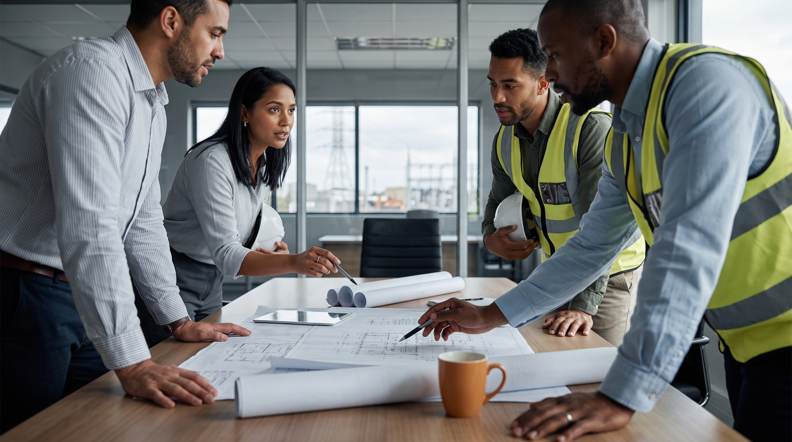 A professional team discussing decommissioning services