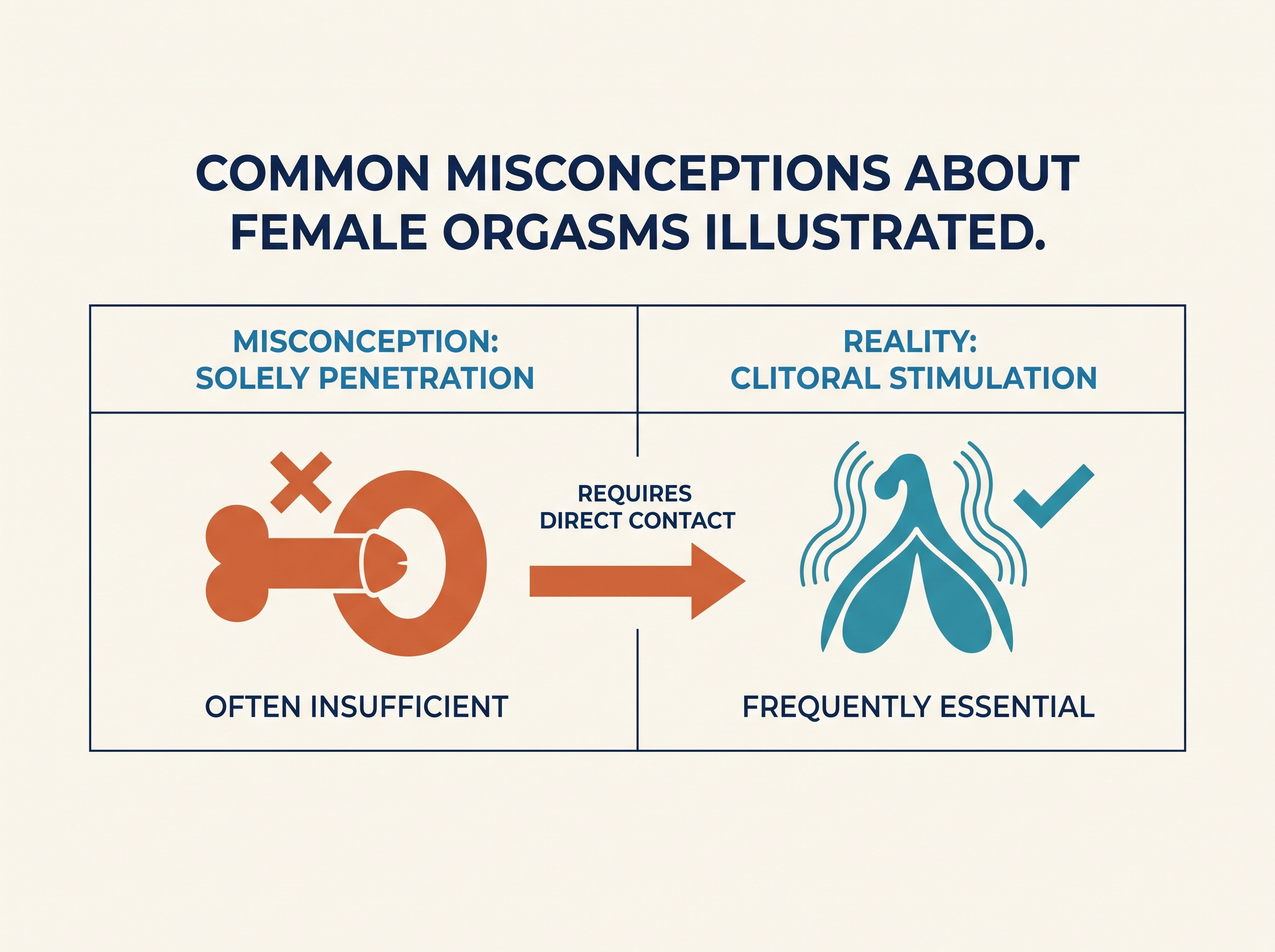 Common misconceptions about female orgasms illustrated.
