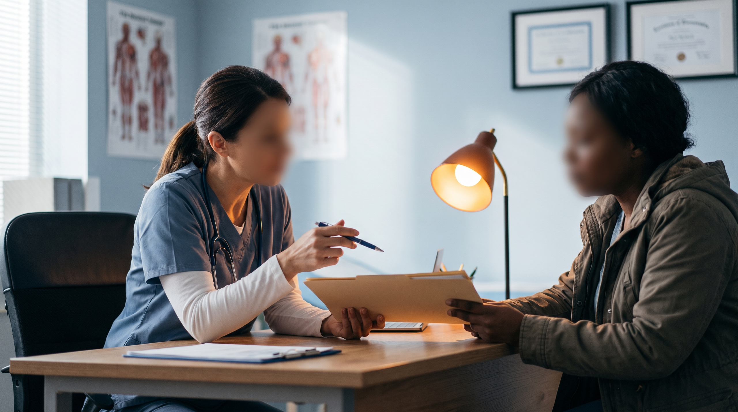 Healthcare professional discussing A1C levels with a patient.