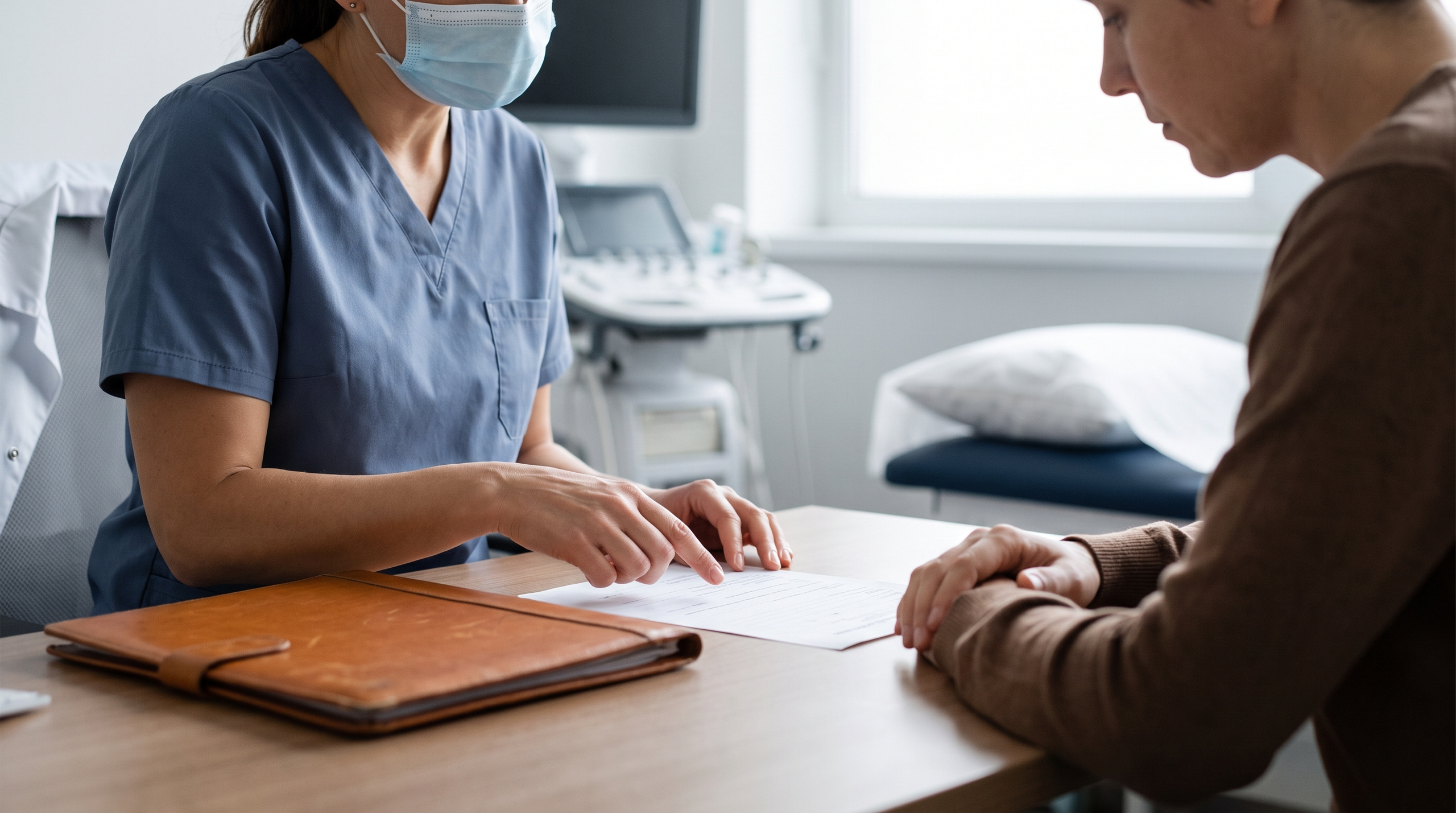 A healthcare professional explaining A1C levels to a patient.
