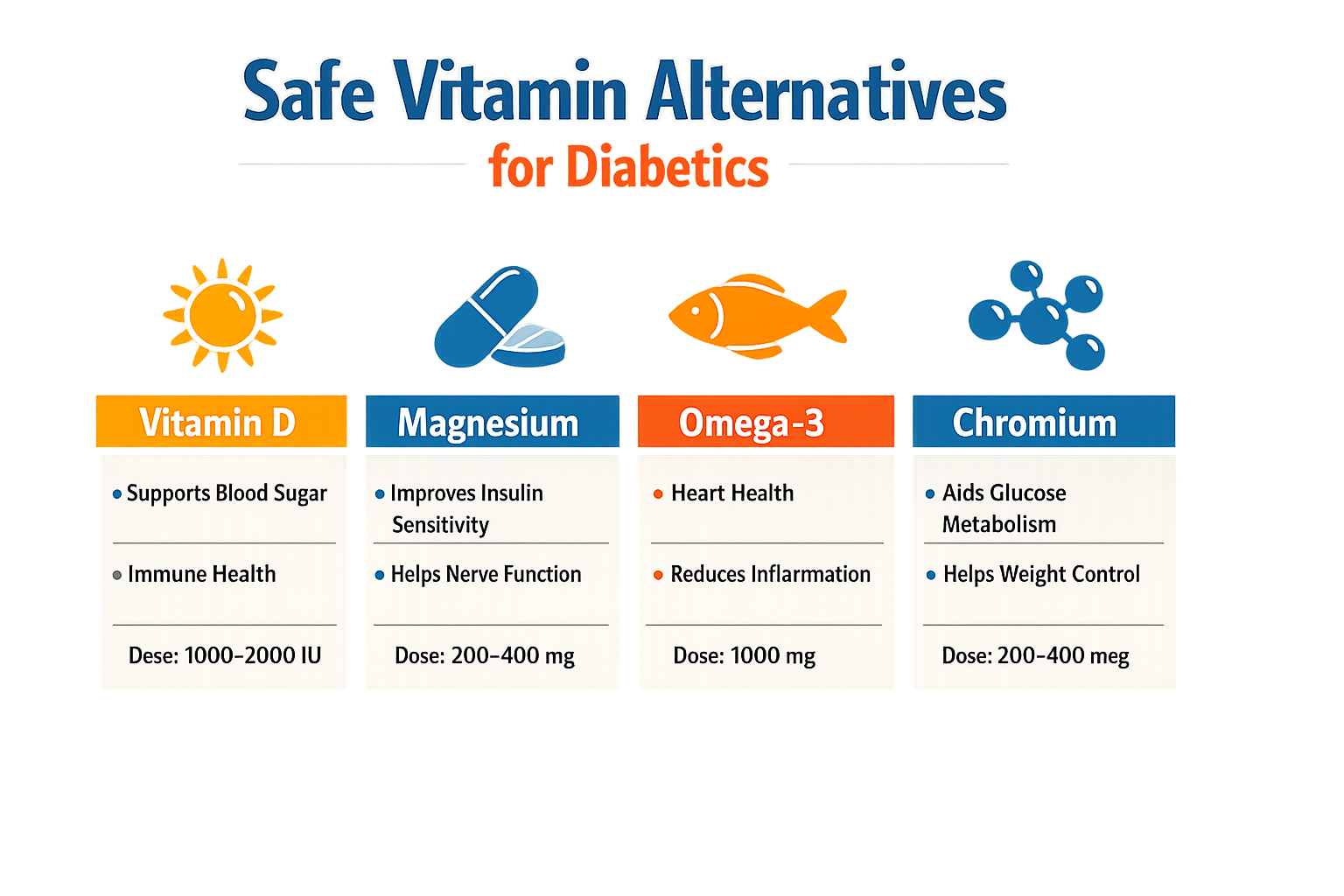Infographic of safe vitamin alternatives for diabetics