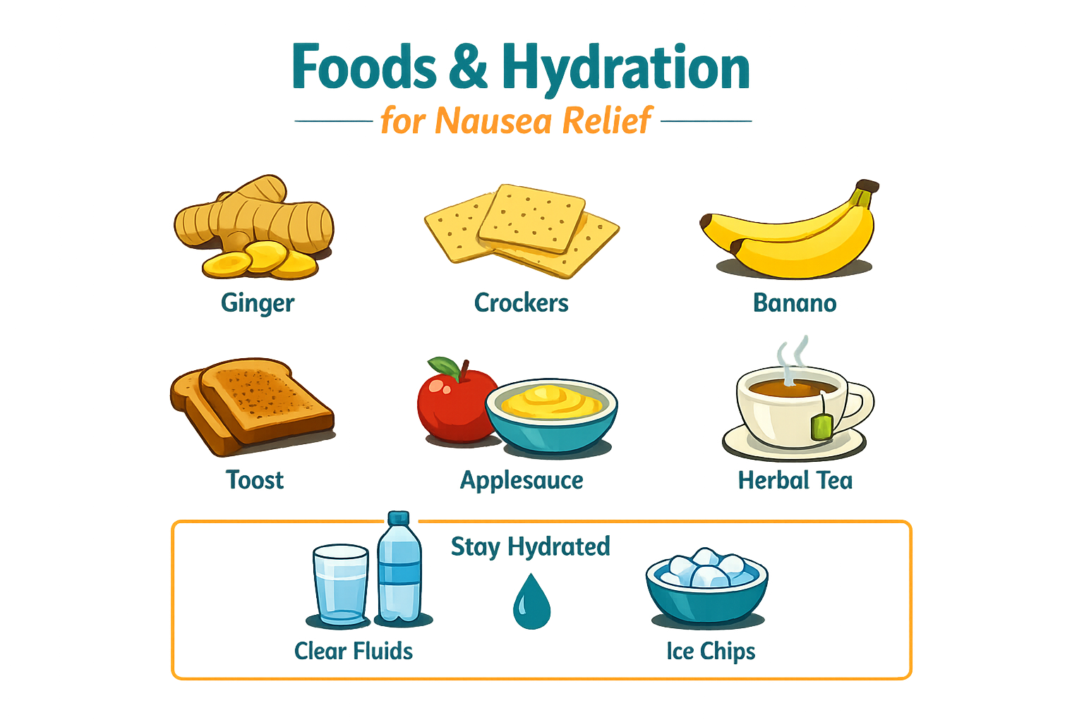 Infographic showing gentle food choices and hydration strategies for Zepbound nausea relief